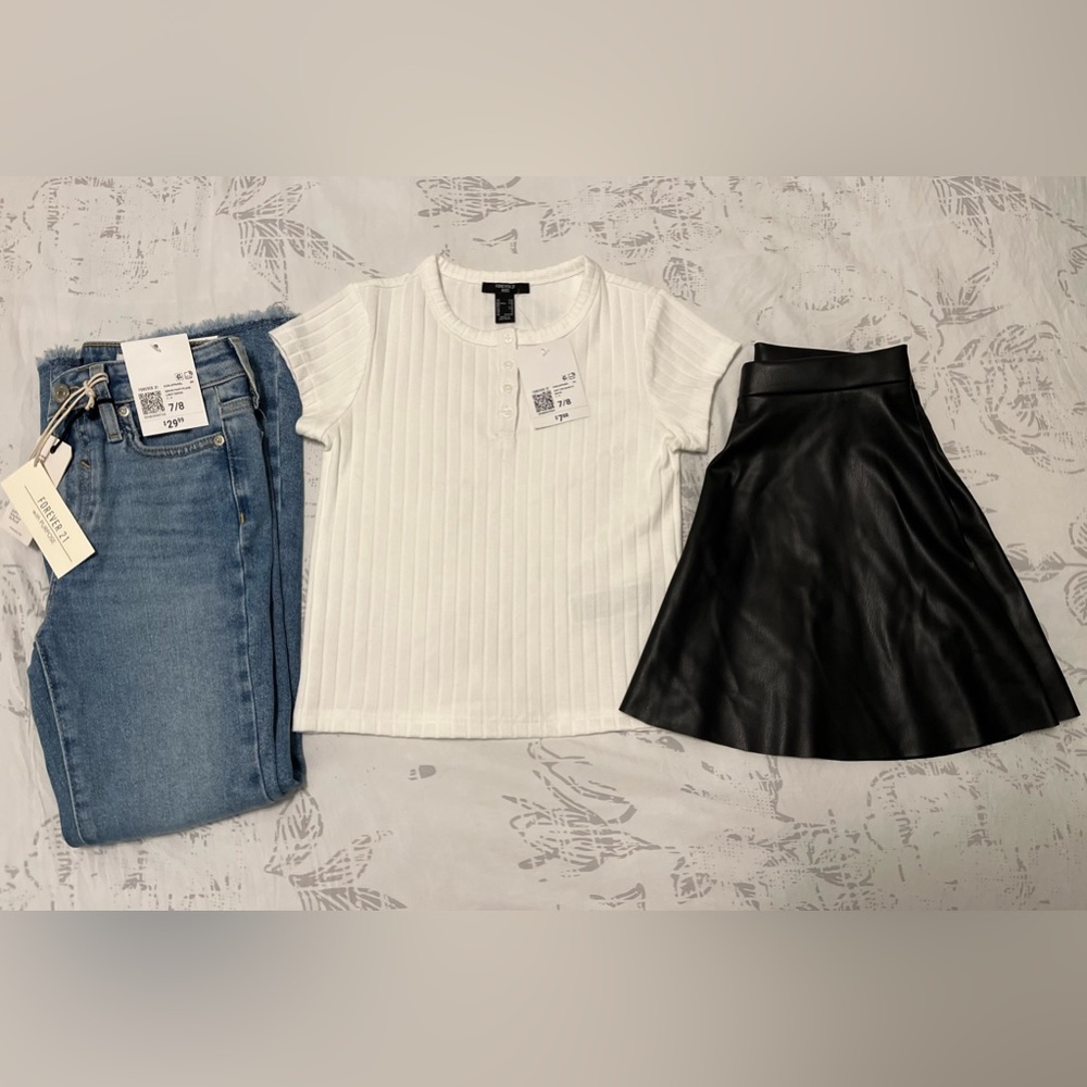 Bundle Deal! Girl’s Forever 21 Shirt, Jeans, and skirt.